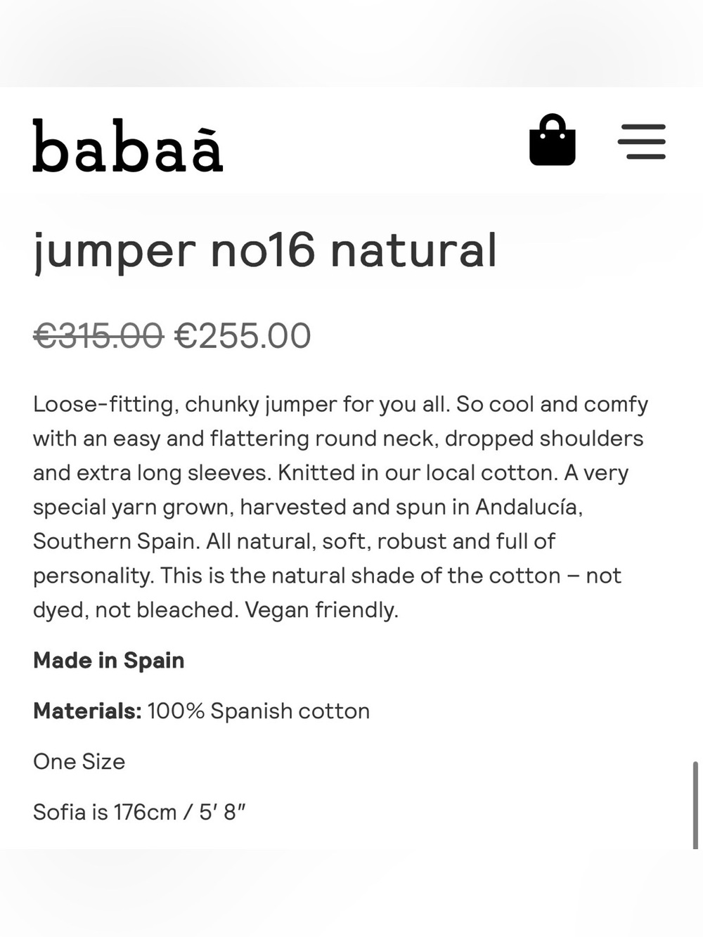 BaBaa Cream Cotton Sweater - no16 Natural - Picture 7 of 7